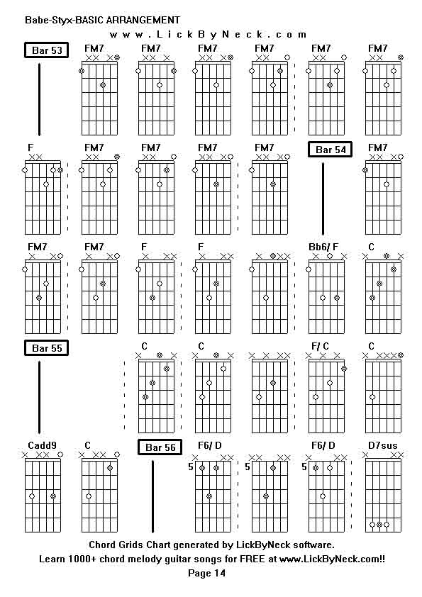 Chord Grids Chart of chord melody fingerstyle guitar song-Babe-Styx-BASIC ARRANGEMENT,generated by LickByNeck software.